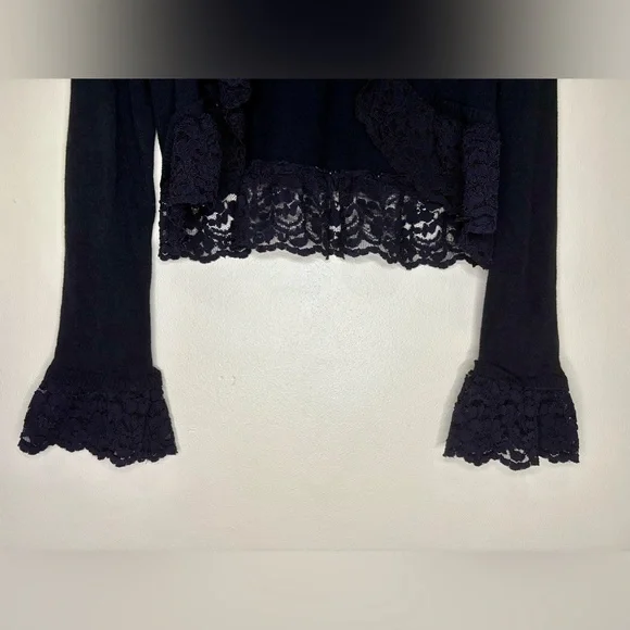 INC International Concepts Lace Trim Black Cardigan - Picture 4 of 9